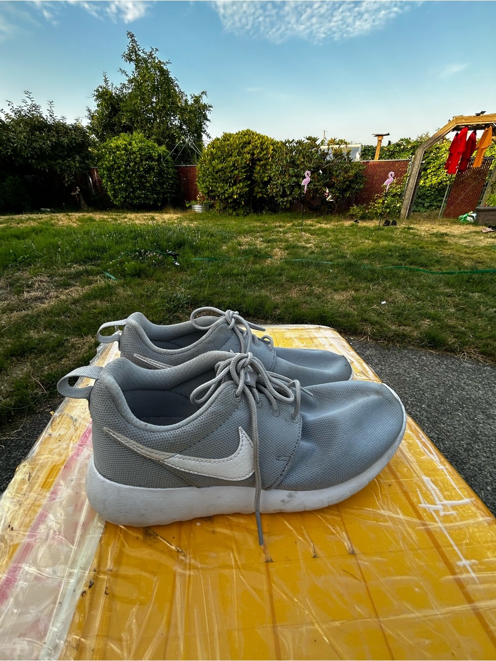 Nike Roshe Girl’s Light Gray and White Mesh Lace-Up Sneakers Size 5Y